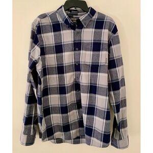 Eddie Bauer Large Tall Cotton Shirt Black Gray Check Button Down Casual Fall Win